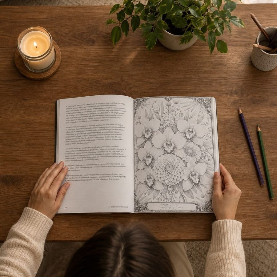 Página interna com mandala floral, etapa da natureza